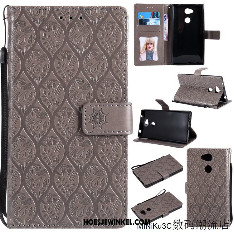 Sony Xperia L2 Hoesje Folio Hoes Purper, Sony Xperia L2 Hoesje Anti-fall Leren Etui