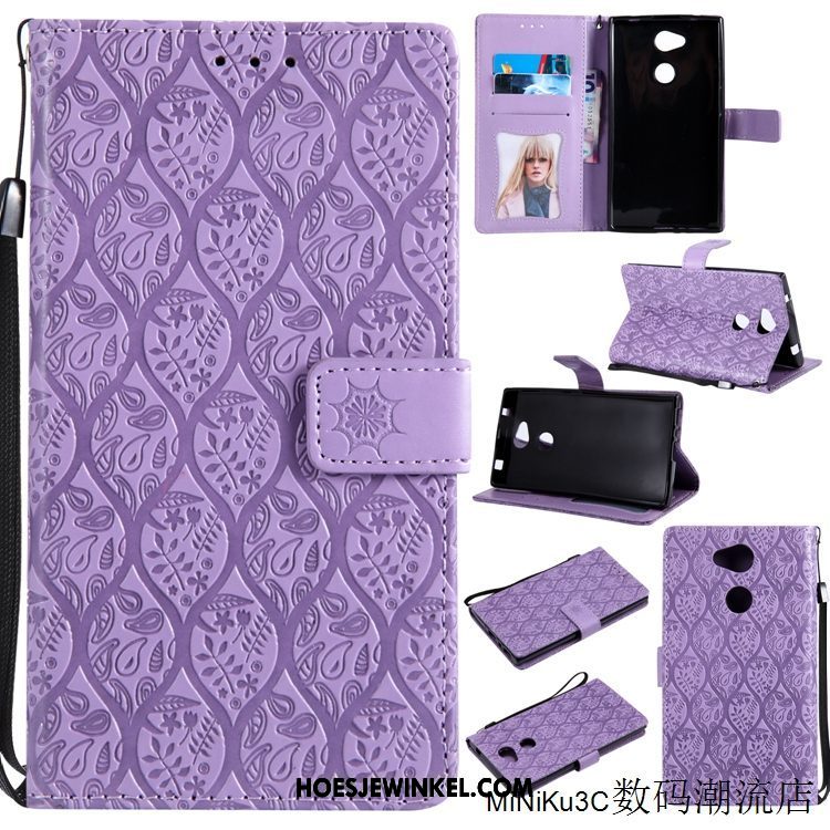 Sony Xperia L2 Hoesje Folio Hoes Purper, Sony Xperia L2 Hoesje Anti-fall Leren Etui