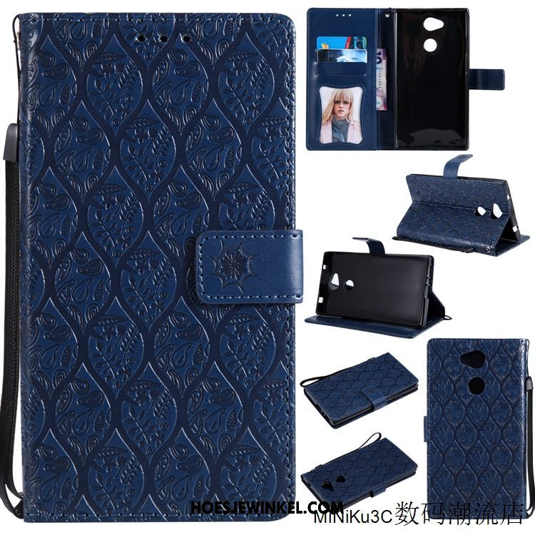 Sony Xperia L2 Hoesje Folio Hoes Purper, Sony Xperia L2 Hoesje Anti-fall Leren Etui