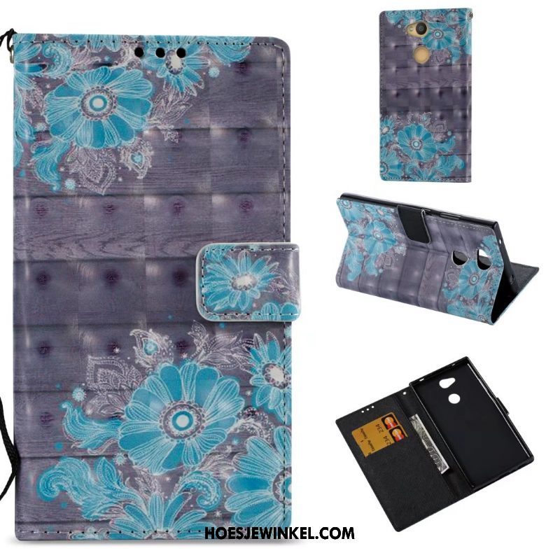 Sony Xperia L2 Hoesje Hoes Mobiele Telefoon Bescherming, Sony Xperia L2 Hoesje Leren Etui Blauw