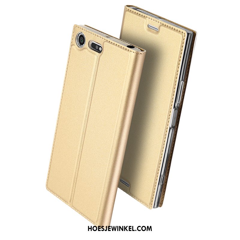 Sony Xperia Xz Premium Hoesje Hoes Goud Folio, Sony Xperia Xz Premium Hoesje Dun Leren Etui