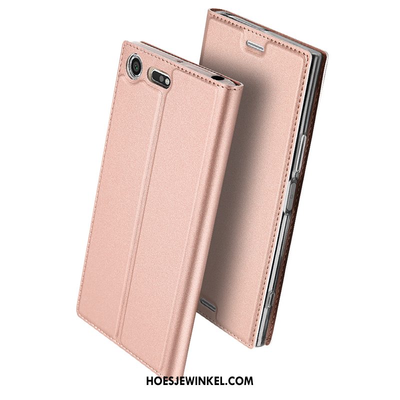 Sony Xperia Xz Premium Hoesje Hoes Goud Folio, Sony Xperia Xz Premium Hoesje Dun Leren Etui