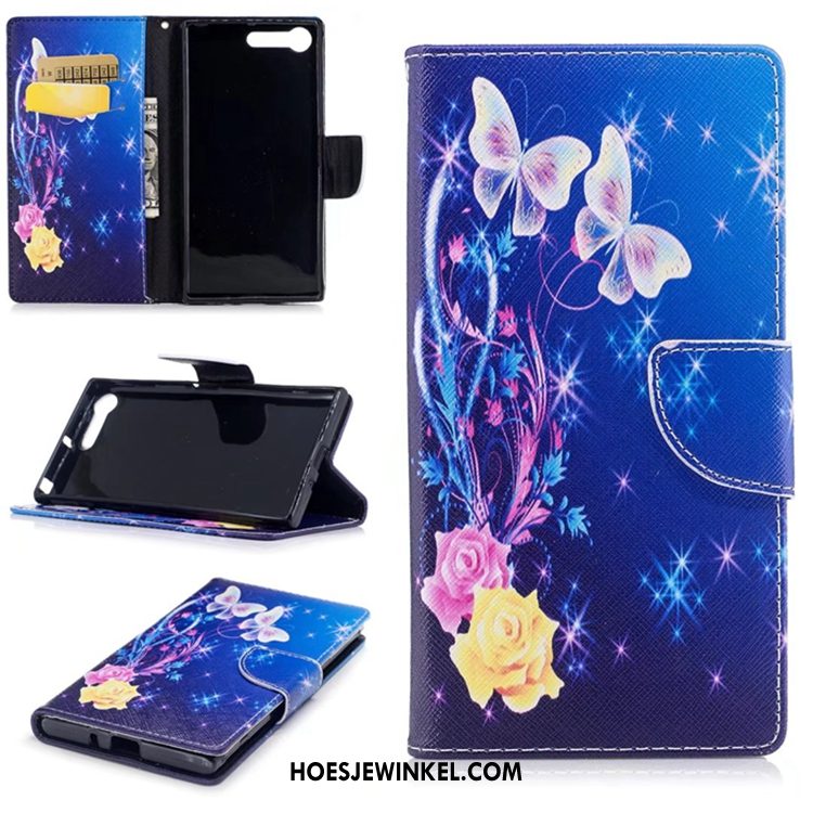 Sony Xperia Xz1 Hoesje Beren Mobiele Telefoon Leren Etui, Sony Xperia Xz1 Hoesje Hoes Blauw