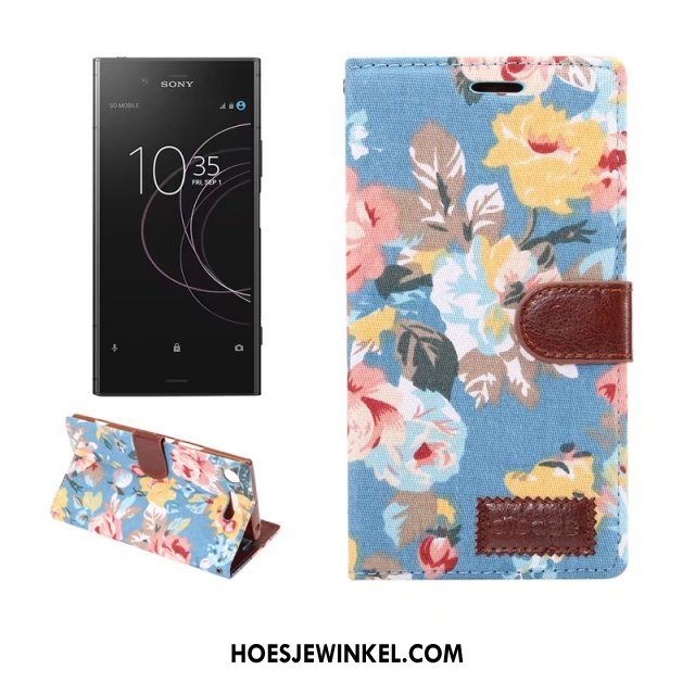 Sony Xperia Xz1 Hoesje Hoes Portemonnee Blauw, Sony Xperia Xz1 Hoesje Leren Etui Mobiele Telefoon