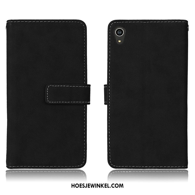 Sony Xperia Z3+ Hoesje Zwart Bescherming Leren Etui, Sony Xperia Z3+ Hoesje Portemonnee Mobiele Telefoon