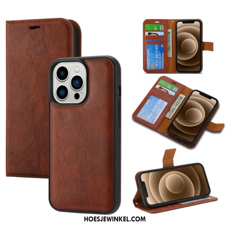 Telefoonhoesje Leren Hoesje voor iPhone 15 Plus Vintage Stijl Met Afneembare Schaal