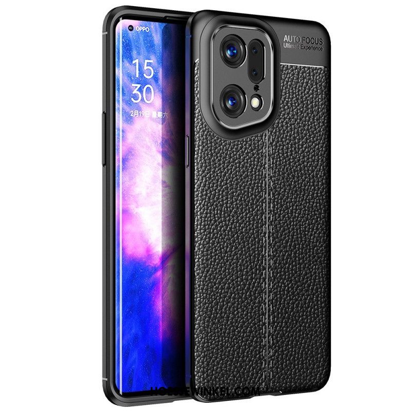 Telefoonhoesje voor Oppo Find X5 Pro Dubbellijnig Litchi-leereffect