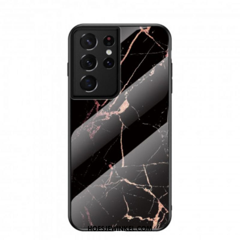 Telefoonhoesje voor Samsung Galaxy S21 Ultra 5G Marmeren Kleuren Gehard Glas