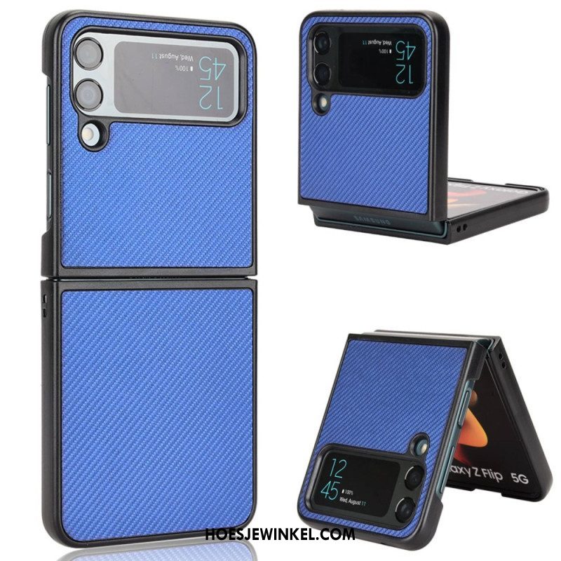 Telefoonhoesje voor Samsung Galaxy Z Flip 4 Folio-hoesje Koolstofvezeltextuur Met Leereffect