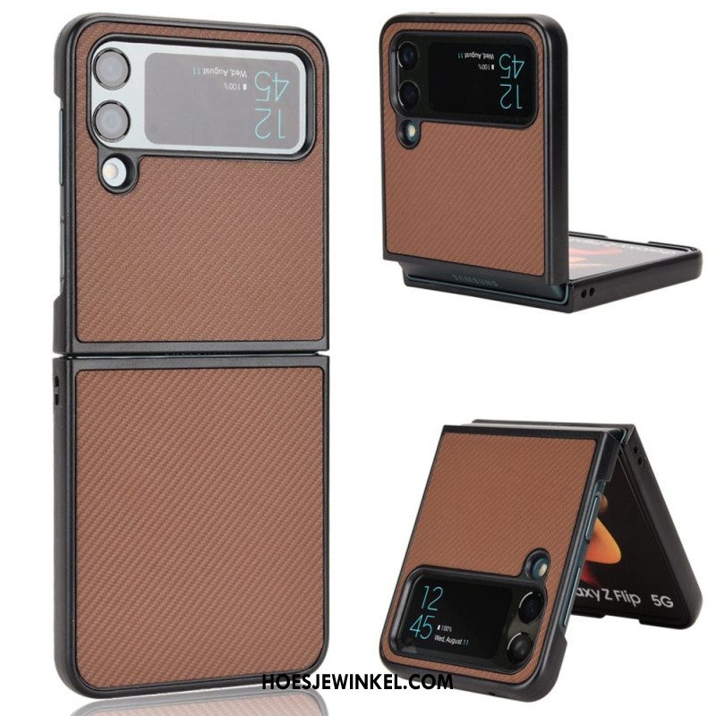 Telefoonhoesje voor Samsung Galaxy Z Flip 4 Folio-hoesje Koolstofvezeltextuur Met Leereffect