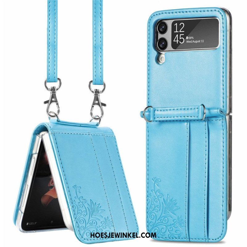 Telefoonhoesje voor Samsung Galaxy Z Flip 4 Folio-hoesje Schouderriem Bloemen