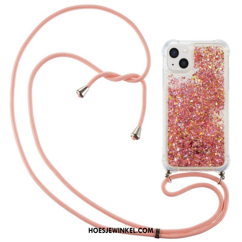 Telefoonhoesje voor iPhone 14 Met Koord Ontwerp Met Pailletten Met Trekkoord