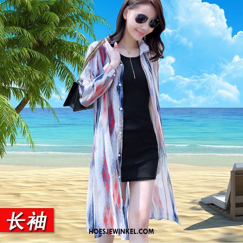 Uv Kleding Dames Chiffon Lang Dun, Uv Kleding Strand Cardigan Weiß