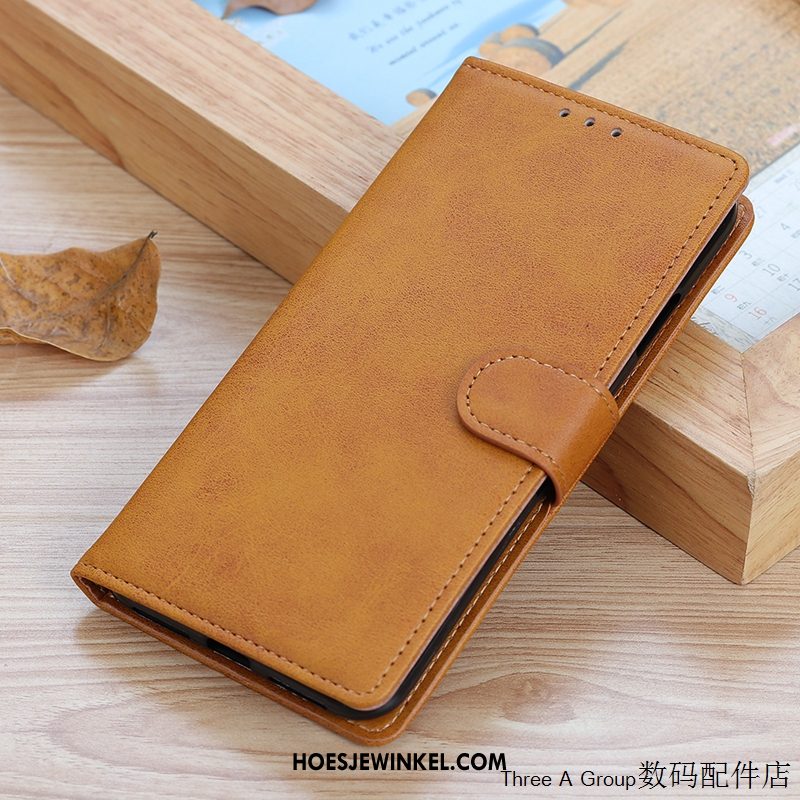 Xiaomi Mi 10 Hoesje Anti-fall Eenvoudige Leren Etui, Xiaomi Mi 10 Hoesje Vintage Kaart Beige