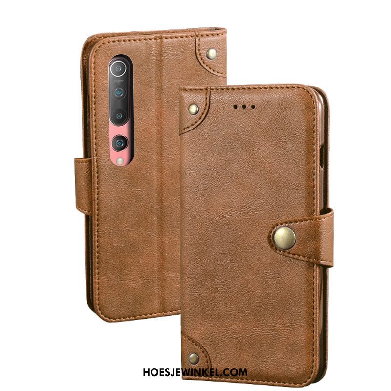 Xiaomi Mi 10 Hoesje Mini Trendy Merk Zwart, Xiaomi Mi 10 Hoesje Leren Etui Mobiele Telefoon Beige