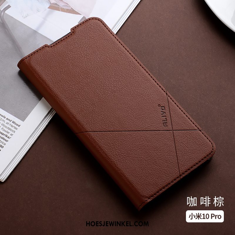 Xiaomi Mi 10 Pro Hoesje Dun Anti-fall Bescherming, Xiaomi Mi 10 Pro Hoesje Clamshell Leren Etui Beige