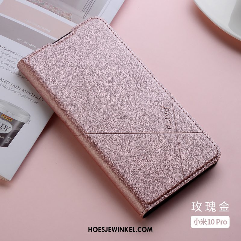 Xiaomi Mi 10 Pro Hoesje Dun Anti-fall Bescherming, Xiaomi Mi 10 Pro Hoesje Clamshell Leren Etui Beige