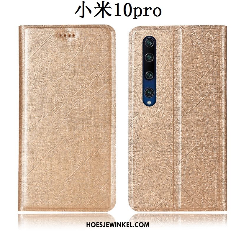 Xiaomi Mi 10 Pro Hoesje Folio Leren Etui Zijde, Xiaomi Mi 10 Pro Hoesje Mobiele Telefoon Mini Beige