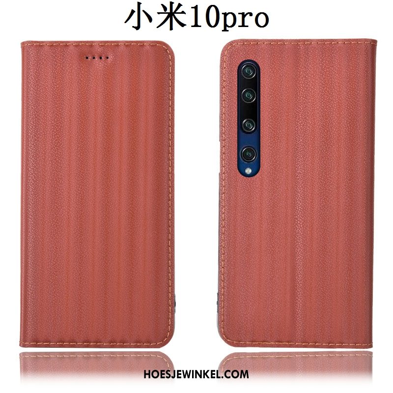 Xiaomi Mi 10 Pro Hoesje Leren Etui Hoes Jeugd, Xiaomi Mi 10 Pro Hoesje Bescherming Verloop Beige