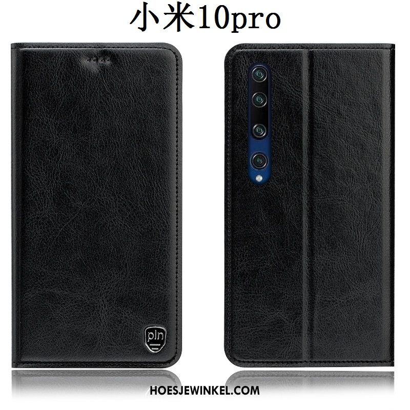 Xiaomi Mi 10 Pro Hoesje Mini Patroon Mobiele Telefoon, Xiaomi Mi 10 Pro Hoesje Folio Leren Etui Braun Beige