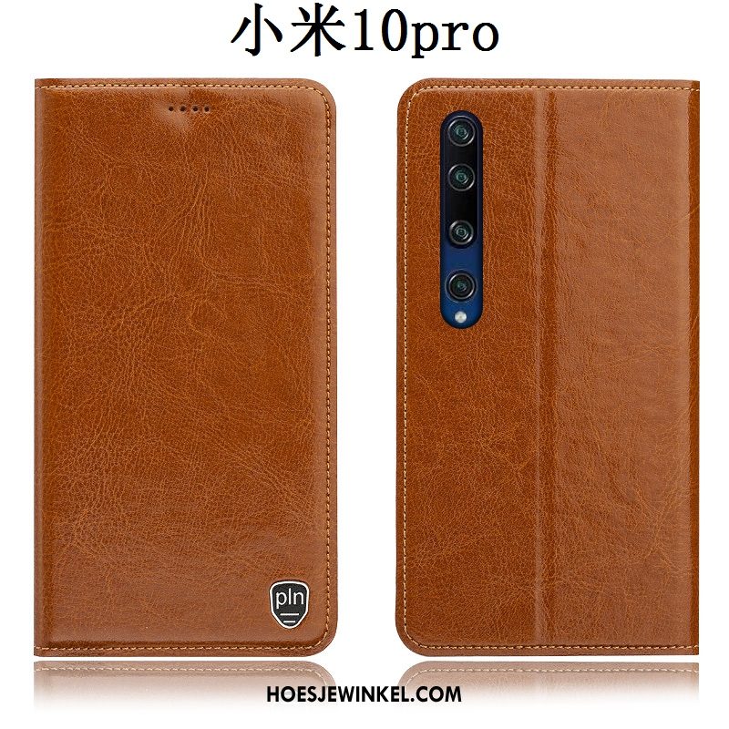 Xiaomi Mi 10 Pro Hoesje Mini Patroon Mobiele Telefoon, Xiaomi Mi 10 Pro Hoesje Folio Leren Etui Braun Beige