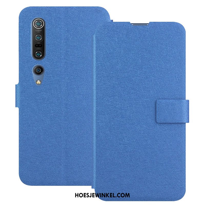 Xiaomi Mi 10 Pro Hoesje Mobiele Telefoon Kaart Anti-fall, Xiaomi Mi 10 Pro Hoesje Blauw Leren Etui Beige