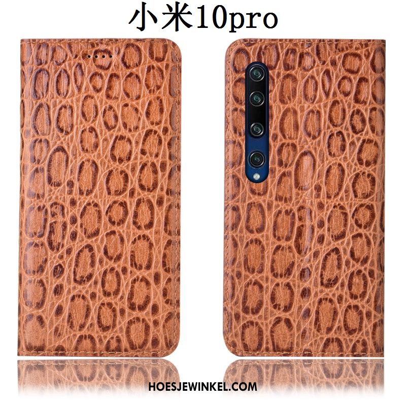 Xiaomi Mi 10 Pro Hoesje Zwart Leren Etui Bescherming, Xiaomi Mi 10 Pro Hoesje Hoes Anti-fall Beige