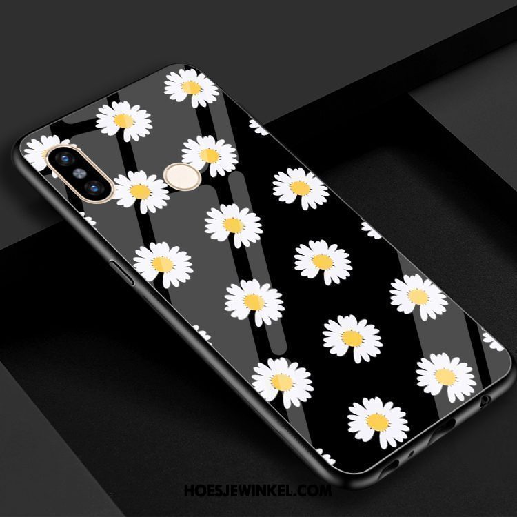 Xiaomi Mi 8 Hoesje Bloemen Mini Mobiele Telefoon, Xiaomi Mi 8 Hoesje Glas Blauw Beige