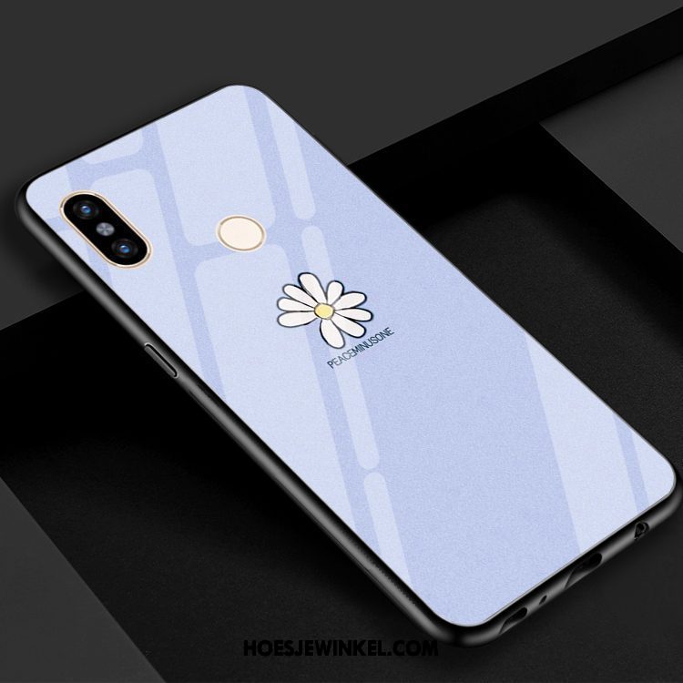 Xiaomi Mi 8 Hoesje Bloemen Mini Mobiele Telefoon, Xiaomi Mi 8 Hoesje Glas Blauw Beige