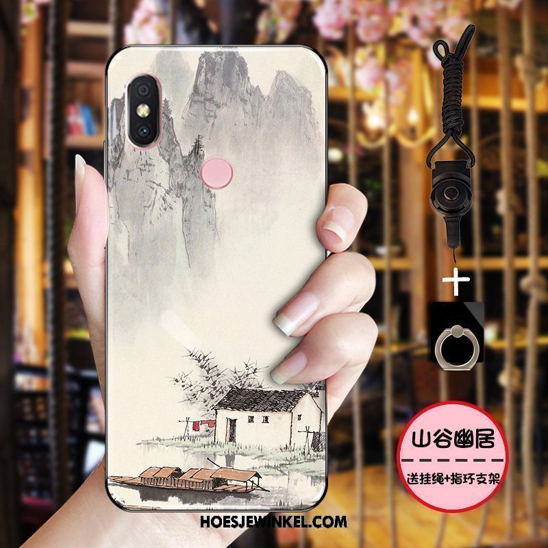 Xiaomi Mi 8 Hoesje Hoes Inkt Roze, Xiaomi Mi 8 Hoesje Zacht Chinese Stijl Beige