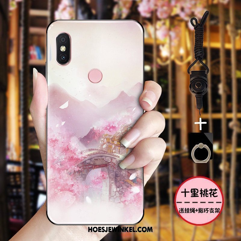 Xiaomi Mi 8 Hoesje Hoes Inkt Roze, Xiaomi Mi 8 Hoesje Zacht Chinese Stijl Beige