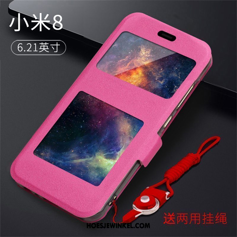 Xiaomi Mi 8 Hoesje Leren Etui Roze Bescherming, Xiaomi Mi 8 Hoesje Mobiele Telefoon Clamshell Beige