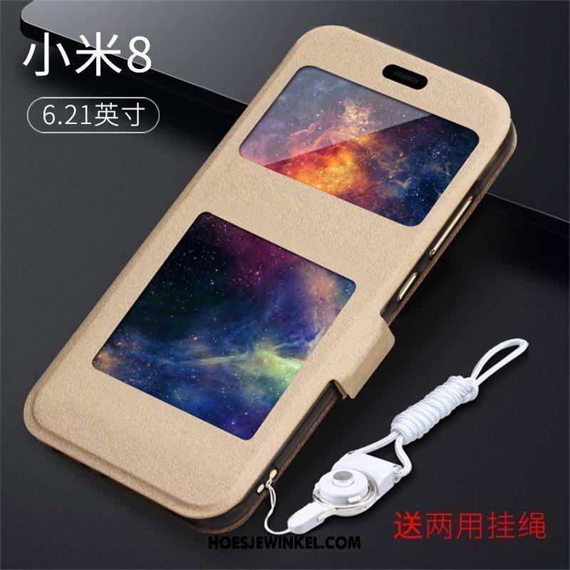 Xiaomi Mi 8 Hoesje Leren Etui Roze Bescherming, Xiaomi Mi 8 Hoesje Mobiele Telefoon Clamshell Beige