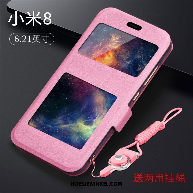 Xiaomi Mi 8 Hoesje Leren Etui Roze Bescherming, Xiaomi Mi 8 Hoesje Mobiele Telefoon Clamshell Beige