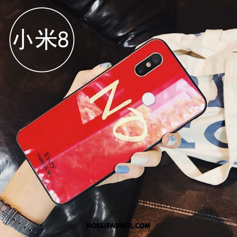 Xiaomi Mi 8 Hoesje Letter Eenvoudige Glas, Xiaomi Mi 8 Hoesje Anti-fall All Inclusive Beige