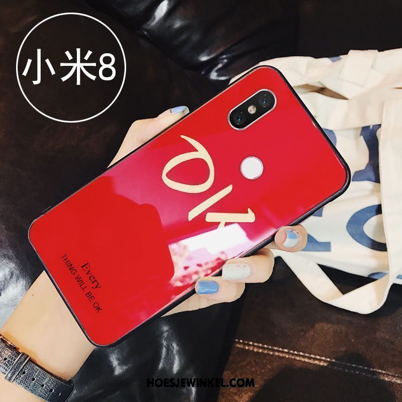 Xiaomi Mi 8 Hoesje Letter Eenvoudige Glas, Xiaomi Mi 8 Hoesje Anti-fall All Inclusive Beige