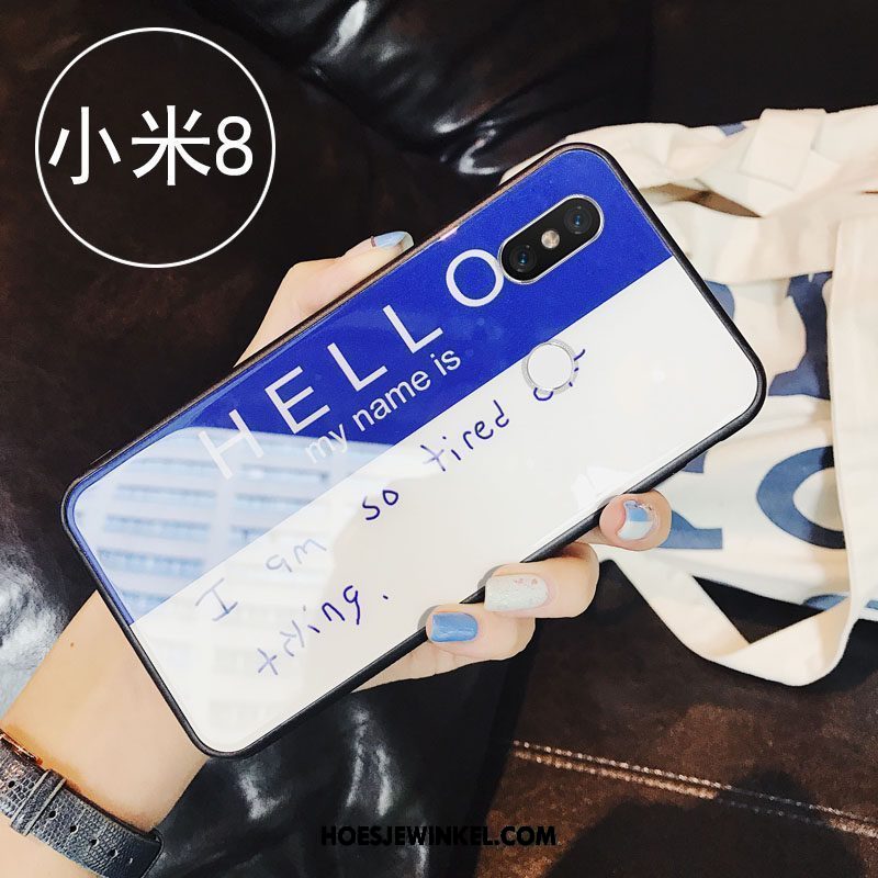 Xiaomi Mi 8 Hoesje Letter Eenvoudige Glas, Xiaomi Mi 8 Hoesje Anti-fall All Inclusive Beige