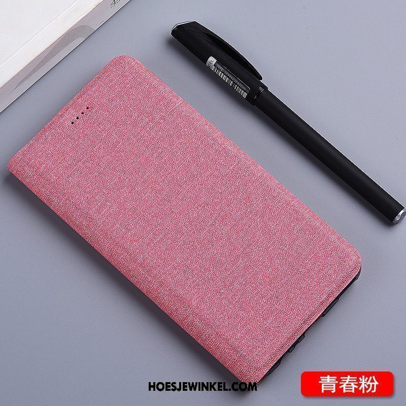 Xiaomi Mi 8 Hoesje Roze Siliconen Katoen, Xiaomi Mi 8 Hoesje Leren Etui Hoes Beige