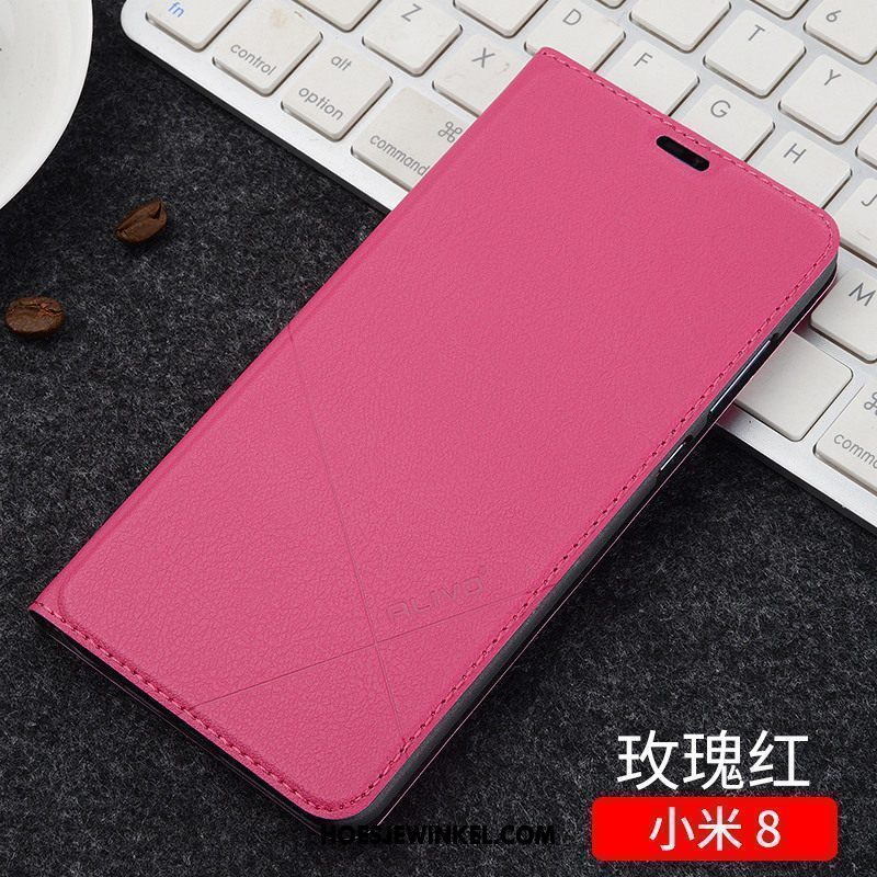 Xiaomi Mi 8 Hoesje Zwart Leren Etui Clamshell, Xiaomi Mi 8 Hoesje Anti-fall Mobiele Telefoon Beige