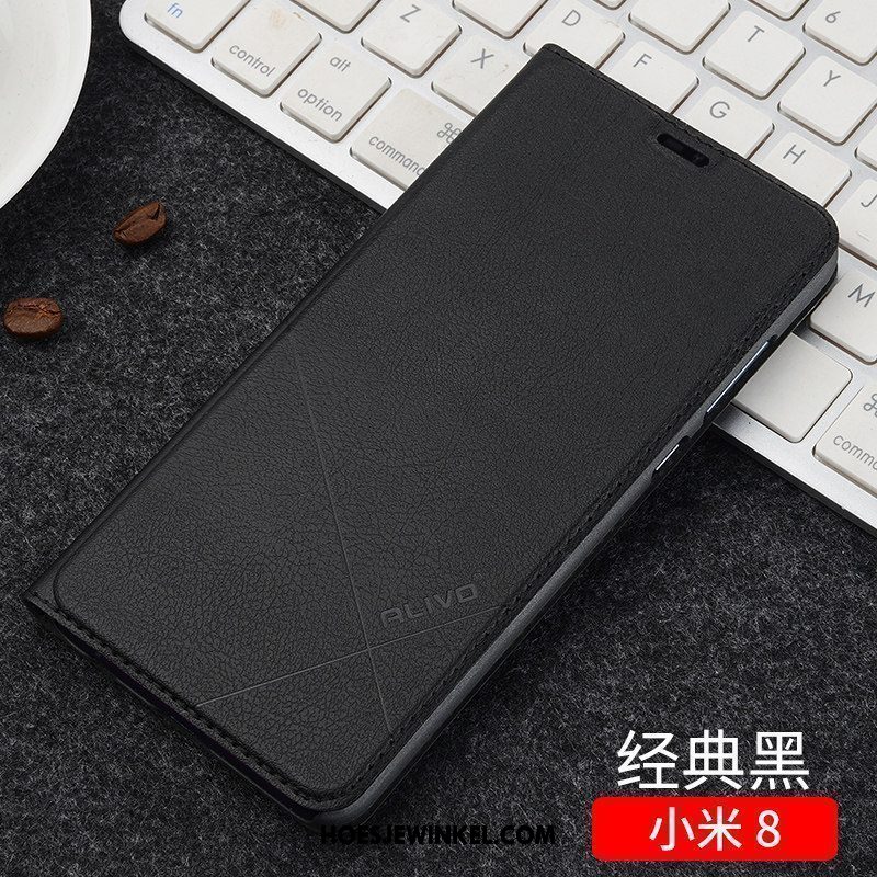 Xiaomi Mi 8 Hoesje Zwart Leren Etui Clamshell, Xiaomi Mi 8 Hoesje Anti-fall Mobiele Telefoon Beige