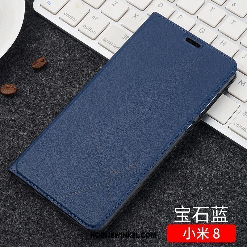 Xiaomi Mi 8 Hoesje Zwart Leren Etui Clamshell, Xiaomi Mi 8 Hoesje Anti-fall Mobiele Telefoon Beige