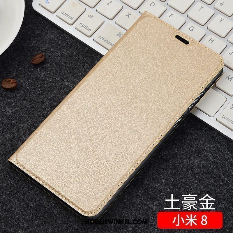 Xiaomi Mi 8 Hoesje Zwart Leren Etui Clamshell, Xiaomi Mi 8 Hoesje Anti-fall Mobiele Telefoon Beige