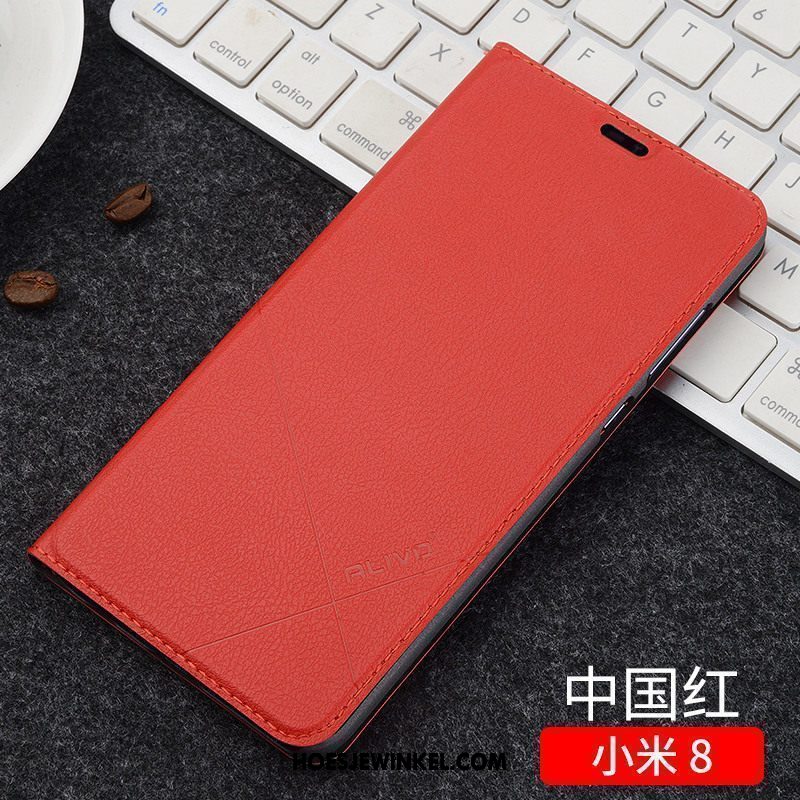 Xiaomi Mi 8 Hoesje Zwart Leren Etui Clamshell, Xiaomi Mi 8 Hoesje Anti-fall Mobiele Telefoon Beige