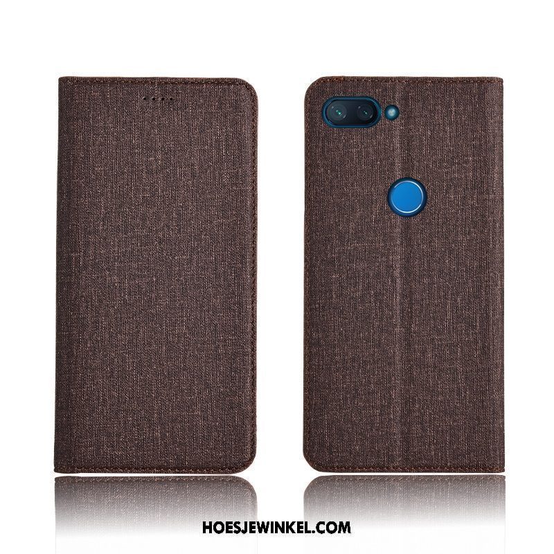 Xiaomi Mi 8 Lite Hoesje Katoen En Linnen Patroon Clamshell, Xiaomi Mi 8 Lite Hoesje Zacht Mini Beige