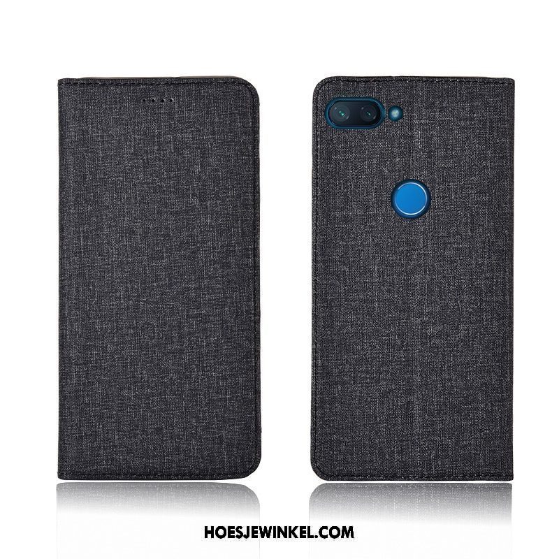 Xiaomi Mi 8 Lite Hoesje Katoen En Linnen Patroon Clamshell, Xiaomi Mi 8 Lite Hoesje Zacht Mini Beige