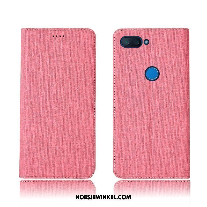 Xiaomi Mi 8 Lite Hoesje Katoen En Linnen Patroon Clamshell, Xiaomi Mi 8 Lite Hoesje Zacht Mini Beige