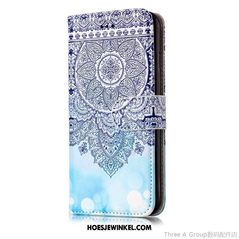 Xiaomi Mi 8 Lite Hoesje Leren Etui Donkerblauw Folio, Xiaomi Mi 8 Lite Hoesje All Inclusive Zacht