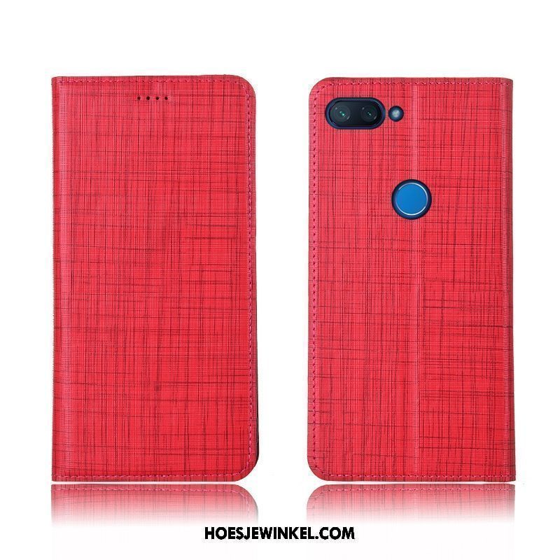 Xiaomi Mi 8 Lite Hoesje Mini Patroon Hoes, Xiaomi Mi 8 Lite Hoesje Echt Leer Nieuw Braun Beige