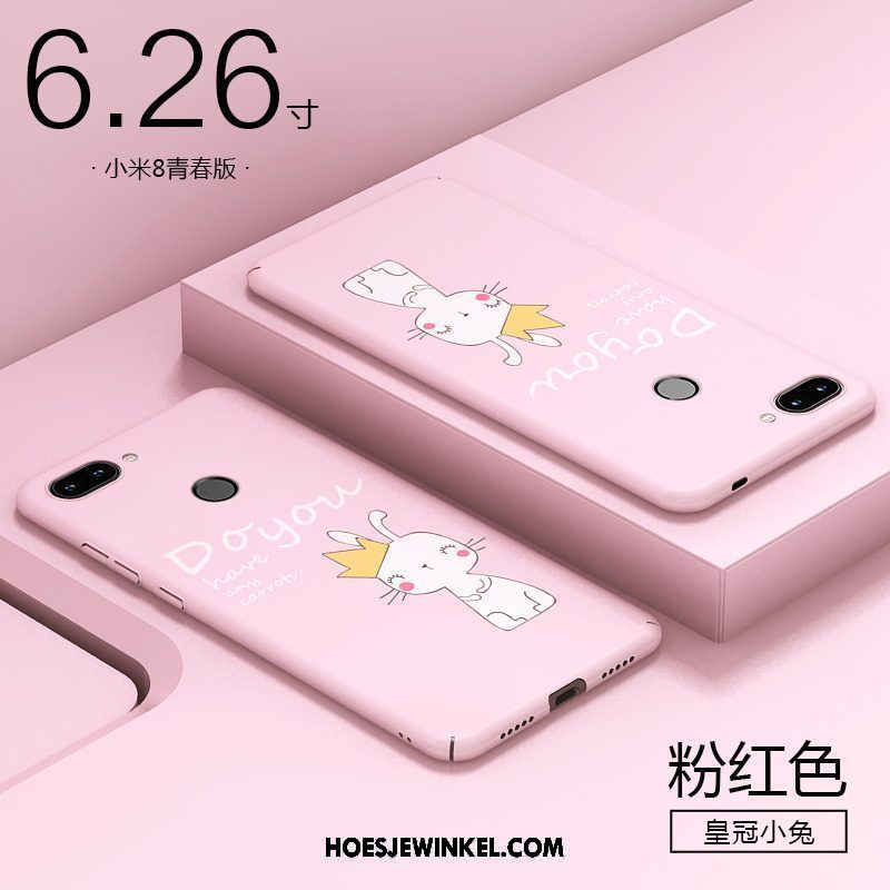 Xiaomi Mi 8 Lite Hoesje Plastic Roze Schrobben, Xiaomi Mi 8 Lite Hoesje Nieuw Hard Beige