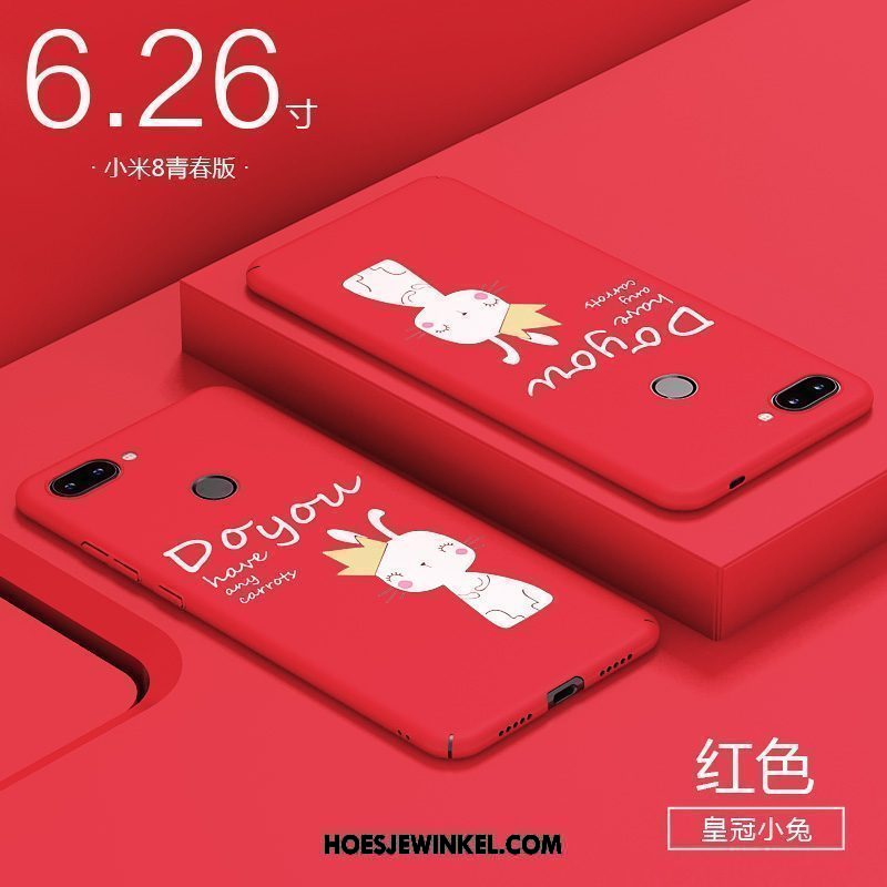 Xiaomi Mi 8 Lite Hoesje Plastic Roze Schrobben, Xiaomi Mi 8 Lite Hoesje Nieuw Hard Beige